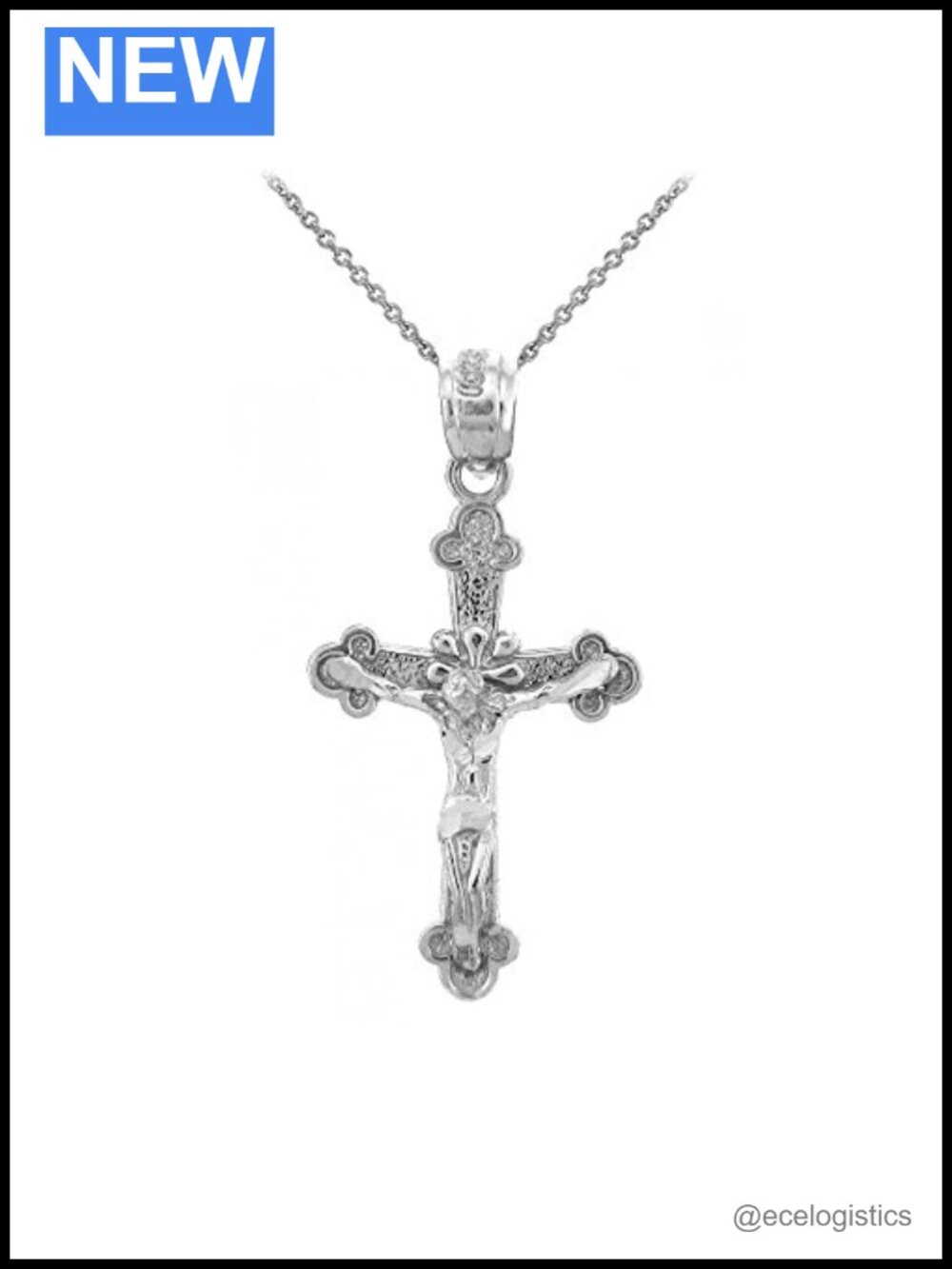 925 Sterling Silver Textured Cross Pendant Necklace 18" Rolo Chain